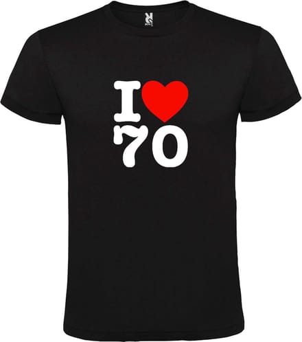 Zwart T shirt met  I love (hartje) the 70's (seventies)  print Wit en Rood size XL