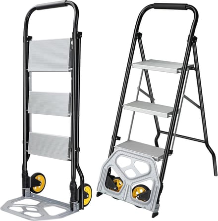 Folding Multifunctionele Transportwagen en Ladder met Drie Treden voor Zware Ladingen