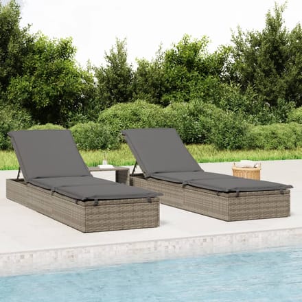 vidaXL - Ligbedden - 2 - st - met - tafel - poly - rattan - grijs