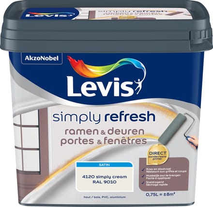 Levis - Simply Refresh Ramen En Deuren Satin - Simply Cream (Ral9010) - 0,75 L