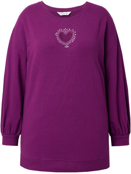 MIAMODA - Dames - Sweatshirt hart-cutout lange ballonmouw - Bessenroze - Maat 42