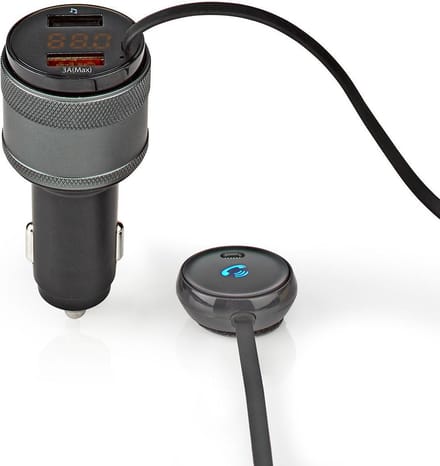 Nedis FM-Audiotransmitter voor Auto - Gefixeerd - Handsfree bellen - 0.8 " - LED-Scherm - Bluetooth - QC 3.0 / 5.0 V DC / 1.0 A - Snelladen - Google Assistant / Siri - Zwart