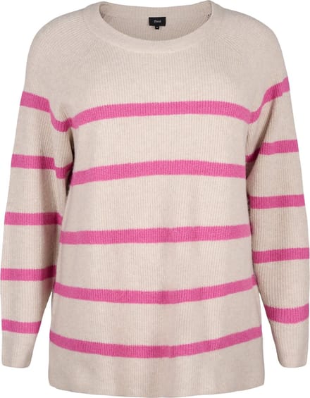 ZIZZI MSUNNY, L/S, STRIPE PULLOVER Dames Blouse - Pink - Maat S (42-44)