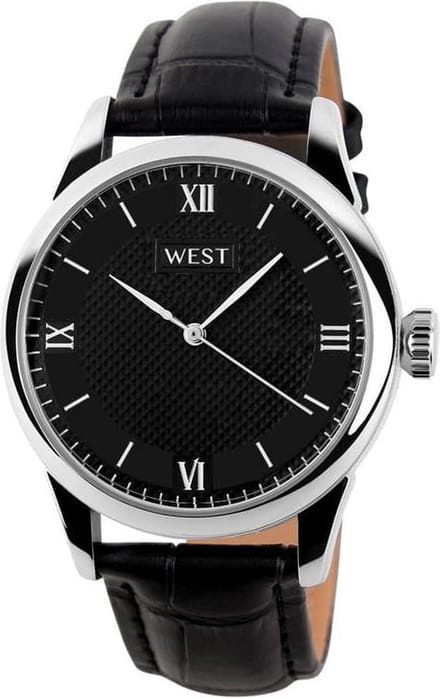 West Watches Model Amsterdam basic heren horloge - analoog - lederen band - 38 mm - zwart