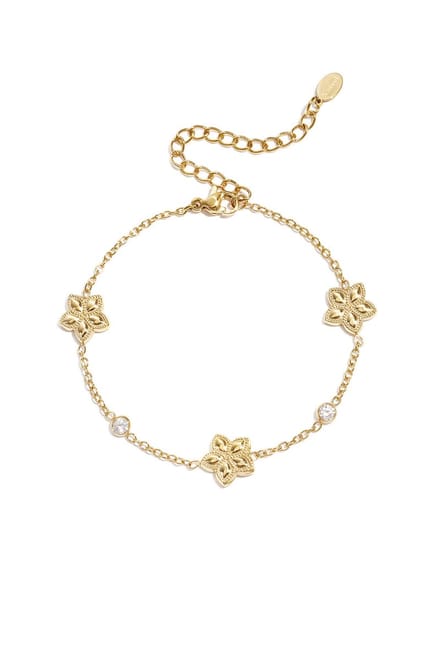 Goudkleurige Bloem Armband met Kristallen – Verstelbare Dames Armband