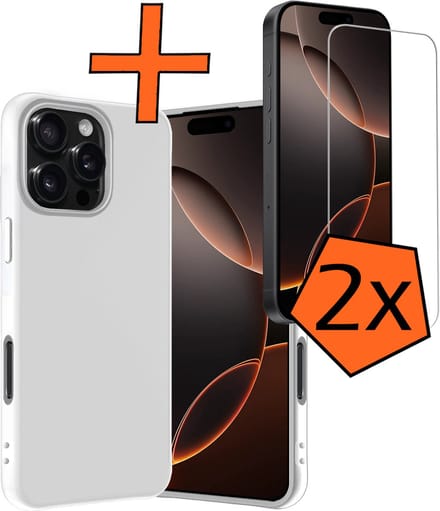 Hoes - Met 2x Screenprotector - Geschikt voor Apple iPhone 16 Pro Max - Sterk & Shockproof - Back Cover - Siliconen Case - Telefoon Hoes - Wit