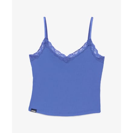 Superdry Essential Crop Top met Kanten Afwerking Blue Grootte: 40