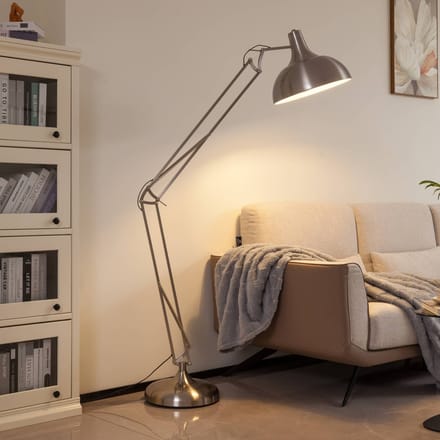 Lindby - Vloerlampen - 1licht - IJzer - H: 180 cm - E27 - zilver, zwart