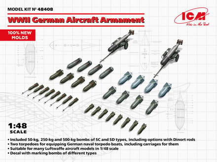 ICM Modelbouwpakket Militaire voertuigen - 48408 WWII German Aircraft Armament Plastic - 1:48 - Modelbouw