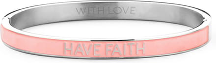 Key Moments 8KM-BC0004 Stalen Bangle met Tekst - Have Faith - One-size - Zilverkleurig / Roze