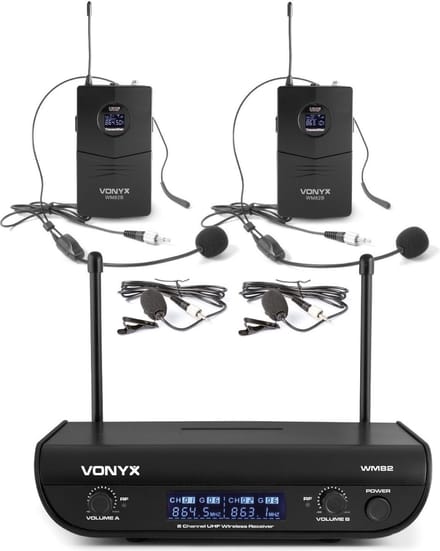 Draadloze microfoon - Vonyx WM82 Draadloze UHF microfoonset met 2x headset