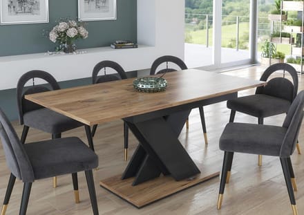 Uitschuifbare Eettafel Eikenhouten Effect 120 tot 160 cm met Grijze V-Poot