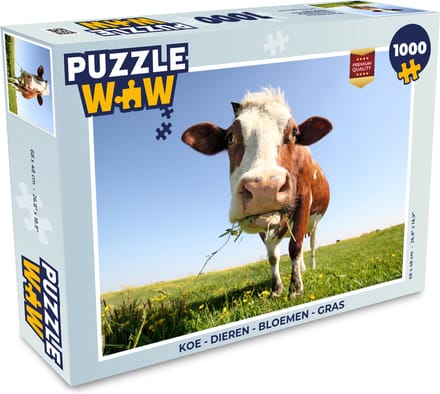 Puzzel Koe - Dieren - Bloemen - Gras - Legpuzzel - Puzzel 1000 stukjes volwassenen