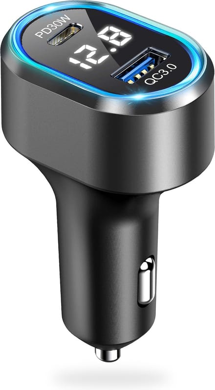 Caliber Autolader - Snellader - Autolader USB C - 12v USB Autolader - USB QC3.0 18W & USB C 30W - 48 Watt - 12/24Volt - LED met spanningsmeter (PS24)