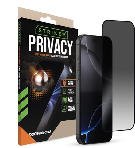 Striker Screenprotector geschikt voor Apple iPhone 16 Pro Max Glazen | Striker Xtreme Impact Privacy Screenprotector Privacy - Case Friendly - Zwart