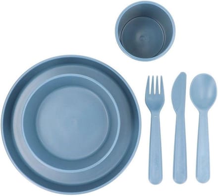 Tutete - kinderservies set - bord kom beker vork mes lepel - blauw - polypropyleen