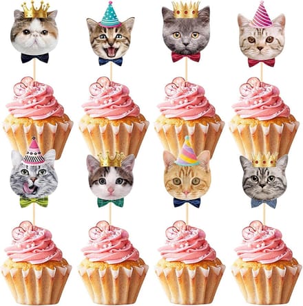 Solidchoice - Set van 24 Kat Cake Toppers voor Verjaardagen