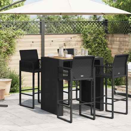 vidaXL - Tuinbartafel - acaciahouten - blad - 105x80x110 - cm - poly - rattan - zwart