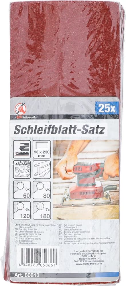 BGS Schuurbladen-set - 93 x 230 mm - K 60 - 180 - 25 delig