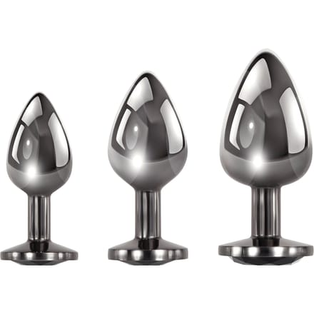 Evolved - Donkermetalen anaalplugs met zwarte siersteen set van 3 - Zwart