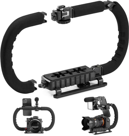 YONO Stabilisator Statief Handheld voor Camera en Accessoires - Professionele Stabilizer Handheld Beugel geschikt voor Actioncam / Smartphone / Videorecorder / Vlog / Youtube / Tiktok / Lamp / Microfoon - Zwart
