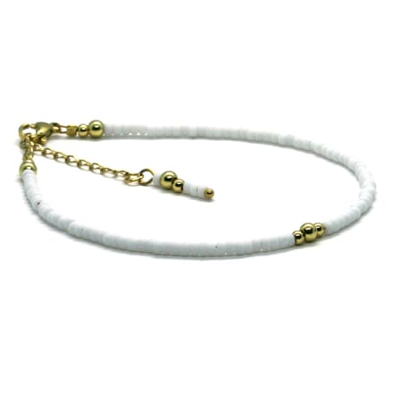 Heaven Eleven - dames - Enkelbandjes - Goud RVS - wit - 3mm - verstelbaar 23cm + 4cm