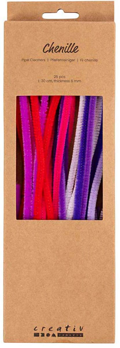 Chenille, L: 30 cm, dikte 6 mm, paars/roze harmonie, 25 stuk/ 1 doos
