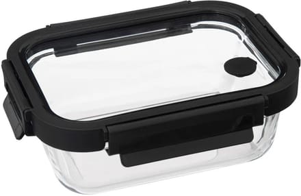 5Five Vershoudbakje met deksel - glas - luchtdicht - met clips - 19 x 14 x 7 cm - 500 ml - zwart/transparant