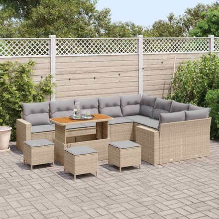 vidaXL - Tuinbank - Set - 14 - st - 11-zits - Beige - en - Lichtgrijs - poly - rattan