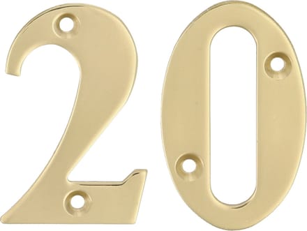 AMIG Huisnummer 20 - massief messing - 5cm - incl. bijpassende schroeven - gepolijst - goudkleur