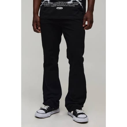 Tall Slim Flare Broek Met Half & Half Tailleband In Gewassen Twill | Black | Size Medium