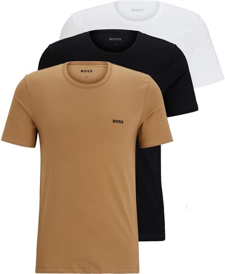 HUGO BOSS Classic T-shirts regular fit (3-pack) - heren T-shirts O-hals - midden beige - zwart en wit