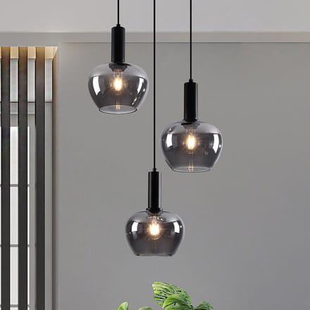 LumenXL Moderne hanglamp Ismay - smoke glas, 3-lichts - zwart