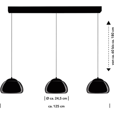 HELL Luxxo LED hanglamp, zwart, 3-lamps, afstandsbediening