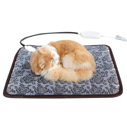 Coussin chauffant pour chien et chat, tapis chauffant imperméable, lit pour chiens et chats, tapis chauffant d'intérieur, 45x45cm Rose pattern-EU plug beige