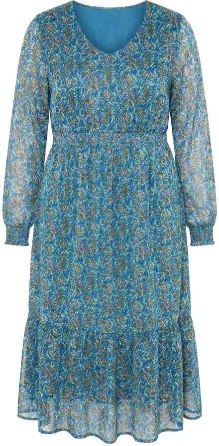 Studio Untold - Dames - Maxi-jurk A-lijn print met glitterdraden zoomvolant - Matgroen - Maat 54+