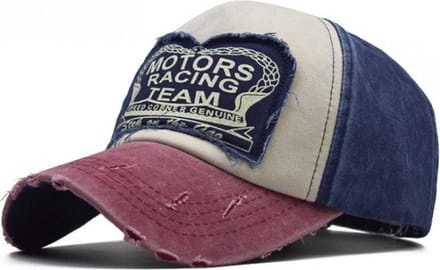 Baseball Cap Motors Racing – eCarla – Rood/Blauw - Denim Pet met scheureffect