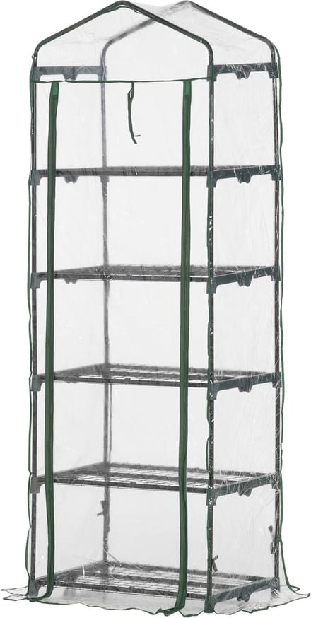 Outsunny foliekas - met 5 planken - transparant - staal - kunststof