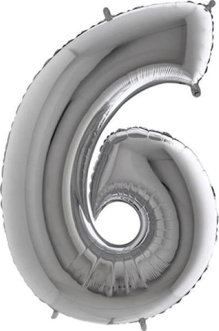 Folieballon - Cijfer 6 - zilver - Grabo Balloons - 66cm