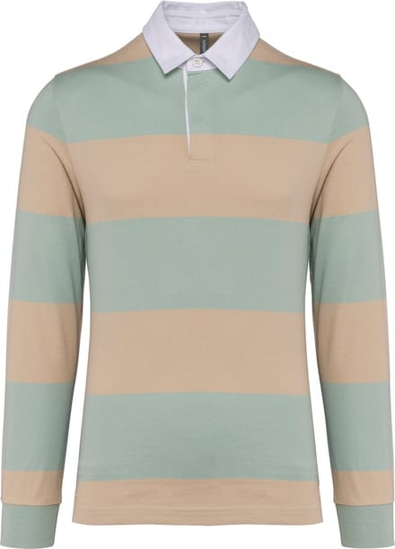 Kariban Gestreepte uniseks polo lange mouwen K285 - Sage / Light Sand Stripes - 4XL