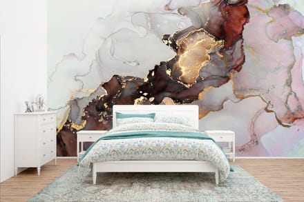 Behang - Fotobehang Rood - Marmer - Goud - Breedte 400 cm x hoogte 240 cm