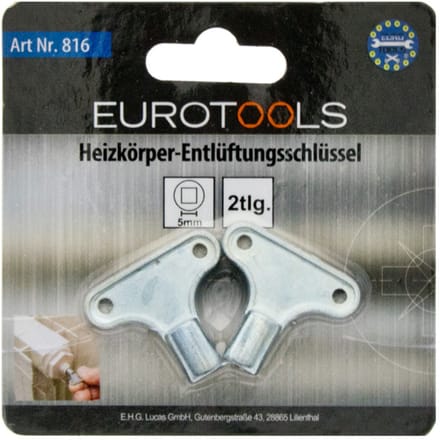 Eurotools ontluchtingssleutels voor radiator - Universele sleutel - 2 stuks