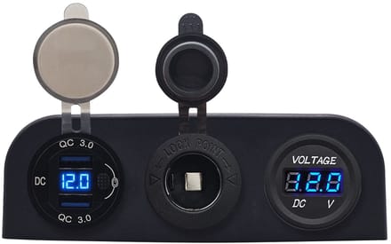 ProRide 12V USB Autolader 2 Poorten - QC3.0 - Voltmeter en 12V/24V Sigarettenplug - Drievoudig opbouw paneel