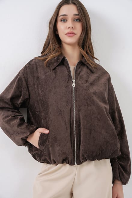 Overmaat Velvet Zip-Up Jas met Zakken