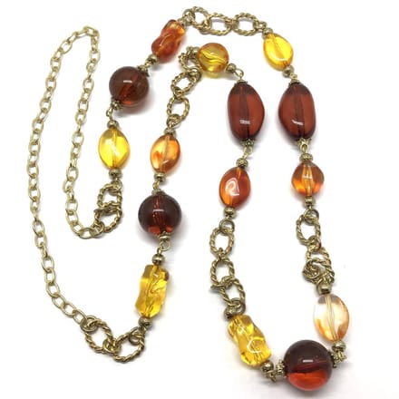 Behave ketting - lange kralen ketting - goudkleur bruin - schakels - 90 cm