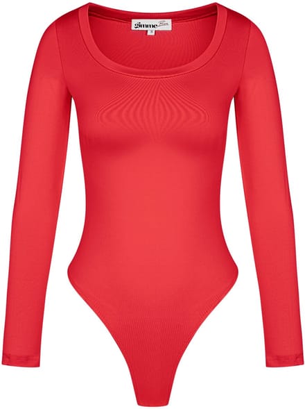 Comfortabele Polyester Vrouwen Lange Mouw Bodysuit met Hoge Stretch - Rood - Maat XS