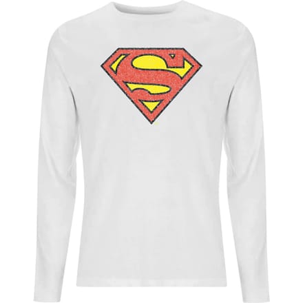 Official Superman Crackle Logo Men's Long Sleeve T-Shirt - White - M