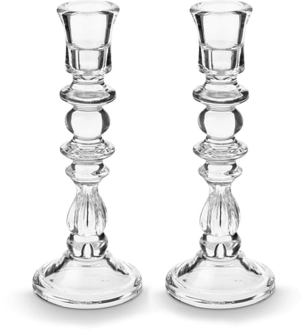 vtwonen Kandelaar Set van 2 - Kaarsenhouder van Glas - Transparant - 10x26cm