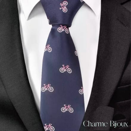 Stropdas blauw met witte/roze fietsen 100% polyester - Charme Bijoux