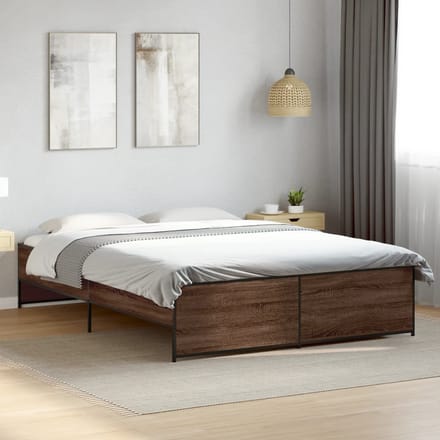 vidaXL - Bedframe - bewerkt - hout - metaal - bruin - eikenkleur - 150x200 - cm